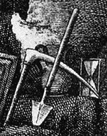 Krug, Sanduhr, Winkel, Spaten